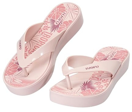 JOMIX Chanclas Mujer Sandalias Plataforma con Estampado Tropical Zapatos de Playa y Piscina con Suela Gruesa de EVA y Cuña para Verano