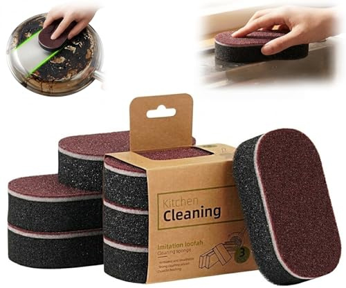 Nano Emery Sponge Pot Rust Remover 5 Pack Heavy Duty Kitchen Scouring Pad for Tough Stains&Burnt-on Grease Durable Cleaning Scrubbers for Cast Iron Skillets Stainless Steel Grills&Cookware (5pcs)