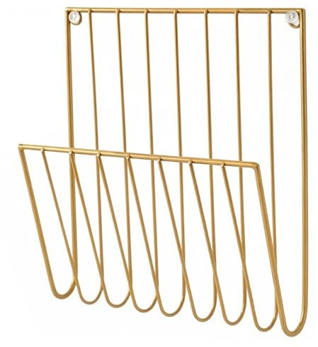 Wilafury Zeitschriftenständer aus Metall, an der Wand montierter Aktenhalter, Post-Organizer aus Eisen, Zeitungshalter, platzsparende Drahtregale für Briefe, Ordner, Papiere, Gold