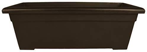The HC Companies 28 Inch Romana Planter Box with Drainage Plug, Lightweight UV-Resistant Plastic Outdoor Planters, 1-Pack Flower Box for Garden, Patio, Balcony, and Fence, Chocolate