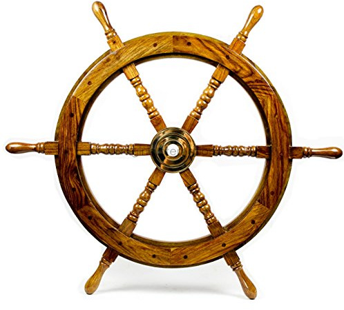 Naturligt trä premium piratbåtskeppshjul | Nagina International (40 cm)