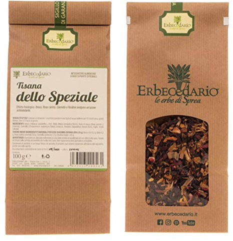 Erbecedario - Tisana dello Speziale con Cannella Mela e Roiboos, Infuso gustativo dalle proprietà Antiossidanti e dall'Aroma Avvolgente, Tisana Fredda gusto Piacevole 1 Sacchetto 100g