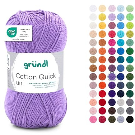 Gründl 33 stickgarn, lavendel, 50 g | Tunn ull för virkning – stickgarn – virkgarn – glänsande och hudvänligt – 100 % bomull – 50 g/125 m