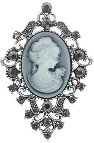 Gyn&Joy BZ183S Brosche im Vintage-Stil, viktorianische Kamee-Dame, Kristall, Strasssteine, silberfarben