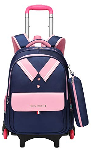 IvyH Kinderrucksäcke Schultaschen Trolley, Trolley Rucksack Grundschule Schulrucksäcke mit 6 Rädern Trolley Wasserdichter Rucksack für Jungen Mädchen Entspannt in die Schule,Reisen(Rosa Blau)