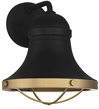 Savoy House 5-179-137 Belmont Industrial Modern Dark Sky Friendly Outdoor Metal Wall Lantern, 1-Light 60 Watt, 13 H x 12 W, Textured Black with Warm Brass Accents