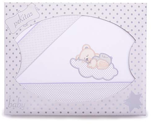 PEKITAS Bebe Bettwäsche-Set 3-Teilig Krippe Babybett Kinderbett 60x120cm 100% Baumwolle (Wolkenbär, Weiß)
