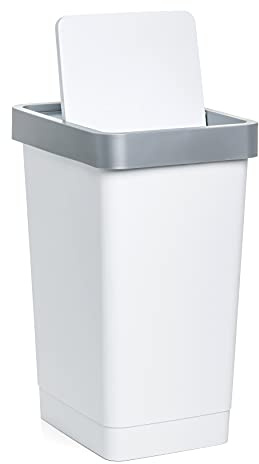 TATAY Mülleimer Küche Smart, 25L Fassungsvermögen, Schwingdeckel, Polypropylen, BPA-frei, 30L Müllsack. Weiß. Maße 26 x 34 x 47cm