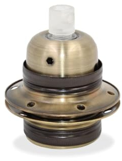Lampenfassung E27, Fassung aus Metall E27 für Lampenkabel mit Außengewinde Gewindemantel inkl. Außenhülle, Stein und 2 Gewinderingen für Lampenschirme | Komplett Set (Antik Messing)