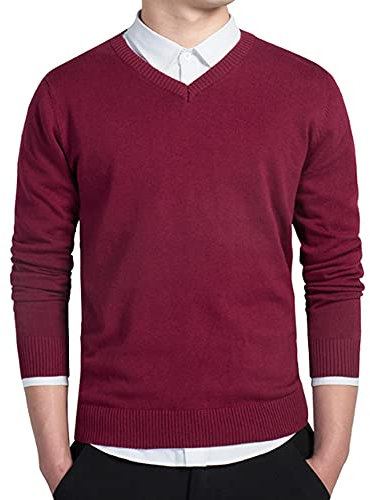 MANBOZIXi Jerseys Hombre con Cuello de Pico, Suéter Clásico para Primavera Otoño, Rojo 3XL