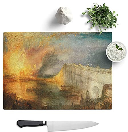 Burning of The Houses of Commons by Joseph Mallord William Turner - Textured Chopping Board - Worktop Saver - Cutting Board - Heat Resistant, Shatterproof and Hygenic - 39 x 28.5 cm
