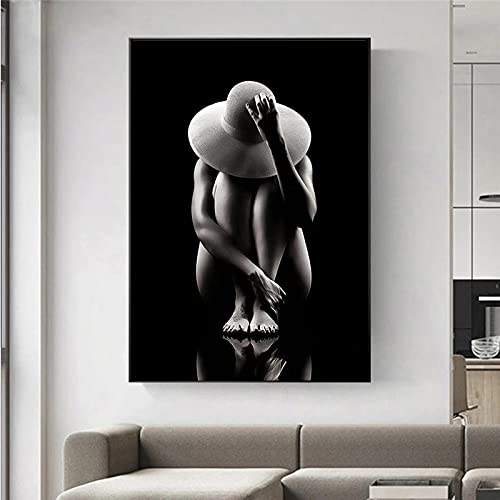 Moderne Sexy Frau Kunst Körper Schwarzer Hintergrund Leinwand und Drucke Malerei Poster Wandkunst Bilder für Wohnzimmer Wohnkultur 50x70cm Rahmenlos