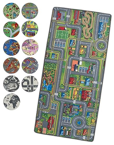 Primaflor Spielteppich mit Streets-Design - Spielteppich für Kinder 95 x 200 cm - pflegeleichter Kinderteppich mit Straßen