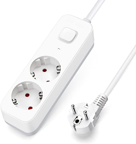 Aigostar Steckdosenleiste 2 fach mit Schalter, Mehrfachsteckdose mit Kindersicherung, Verteilersteckdose mit 3 m Kabel