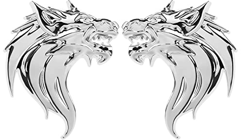 VGOL EIN Paar 3D-Metallaufkleber mit Wolfskopf, Autoaufkleber, Wolfskopf, reflektierend, Motorrad, Auto-Dekoration, Aufkleber, Windschutzscheiben-Dekoration, helles Silber