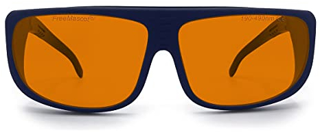 FREEMASCOT Professionelle Laser-Schutzbrille mit Wellenlänge, OD 6+, 190 nm-490 nm, Violett/Blau, für 405 nm, 445 nm, 450 nm, 473 nm, Schwarz (Fit-over Frame 5)
