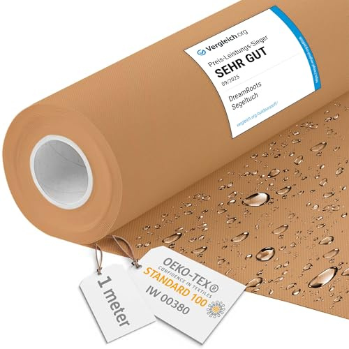 DreamRoots Markisenstoff wasserdicht Meterware, Beige, 1 m | Oxford Segeltuch, Polsterstoff, 160 cm breit, 220 g/m² 600D, wasserabweisend, für außen & Deko