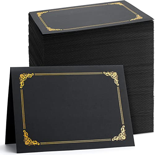 Fainne 120 Pack Certificate Holders Bulk, Diploma Covers Gold Foil Border, Document Covers for Letter Size 8.5x11 Award Certificates, Cardstock, Document Papers, Paper Card Stock (Black)