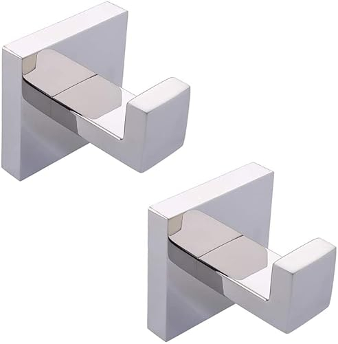YUET Towel Hooks for Bathrooms Clothes Closet Sponges Robe Hook Screw in Metal Coat Hook for Bathroom Kitchen Hotel Garage Stainless Steel Door Hanger Wall Mounted 2 Pack, Finish (Chrome)