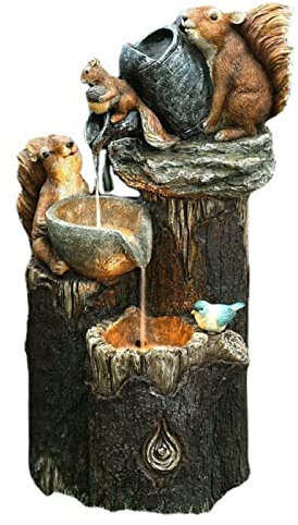 KOLUZ Fontaine eau extérieur, Fontaine solaire écureuil en poly-résine, cascade LED, relaxation