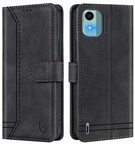 GoodcAcy Handyhülle für Nokia C12/C12 Pro/C12 Plus, Leder Klapphülle Brieftasche mit Kartenfächern und Ständer, Magnetverschluss, Schwarz