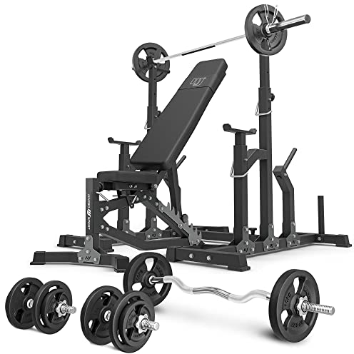 Marbo Sport Set MS11_2.0_83KG | Doppelseitig verstellbare Hantelbank + verstellbare Ständer + Stangen- und Hantelscheiben Set 83 kg | Made in EU