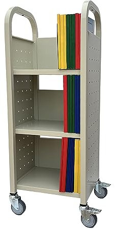 Workington Carrello per libri a rotelle con 3 ripiani piani, carrello da biblioteca con ruote girevoli bloccabili 3000 stucco