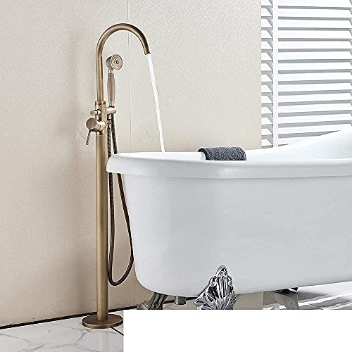 Badewannenarmatur Aus Gebürstetem Nickel, Badewannenarmatur, Bodenmontage, Badewannenmischer-Set, Einhand-Schwenkauslauf, Badewannen-Duschsystem, Freistehend, Antikes Messing A Qt