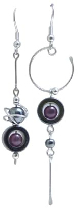 Expédié le lendemain de la commande. Boucles d'oreilles originales modernes dépareillées, hématite œil de chat violet et acier inoxydable