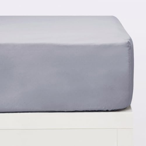 10XDIEZ Sábana Bajera Ajustable de algodón percal - Cama de 105cm, Gris | En algodón, color gris, tamaño cama de 105cm, estilo moderno, para tu colchón, se ajusta bien y no se mueve durante la noche