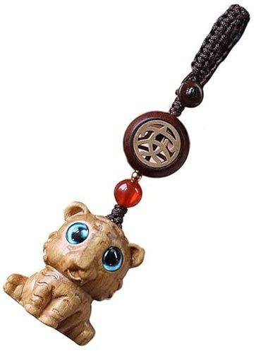 ROBAUN-keychain Holz-Tiger-Schlüsselanhänger, niedlicher chinesischer Sternzeichen-Tiger-Geburtstier-Schlüsselring, Tierform-Autoschlüssel-Anhänger (Color : Orange, Size : 3.9)