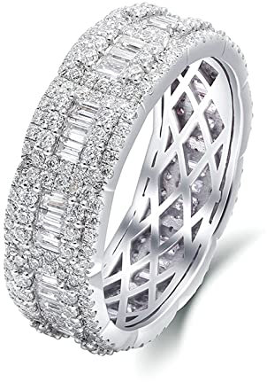 Lieson Eheringe für Männer, Weißgold Ring Herren 585 14K Luxus Reihe Rechteckig Rund Moissanit Freundschaftsringe Weißgold Große 52 (16.6)