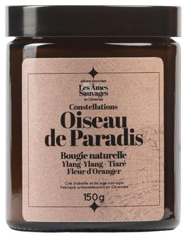Les Âmes Sauvages - Bougie Naturelle Artisanale Oiseau de Paradis - Ylang-ylang, Tiaré, Fleur d'oranger - 150gr