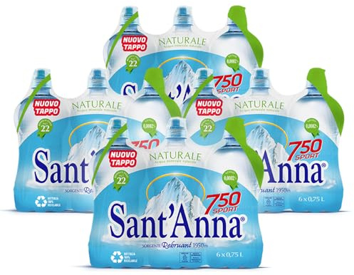 Acqua Sant'Anna Pack 0,75L Sport Bottle Naturale | 24 bottiglie | Acqua Minerale Naturale Oligominerale Minimamente mineralizzata | Bottiglie di Plastica 100% Riciclabile