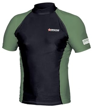 Abysstar Herren Maglia Uomo Protettiva Con Maniche Corte In Lycra Uv 50+ Rash-Guard-Shirt, schwarz/grün, XL-XXL