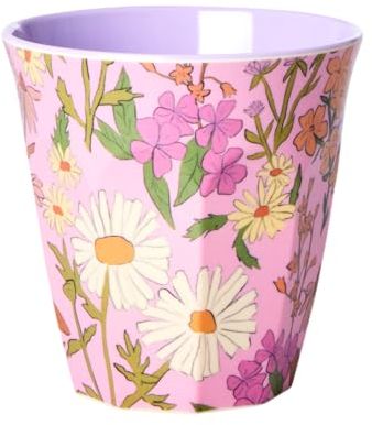 ReWu Gobelet en mélamine - Motif floral - Passe au lave-vaisselle - Pour pique-nique et camping - Rose - Sans BPA - Incassable - 250 ml