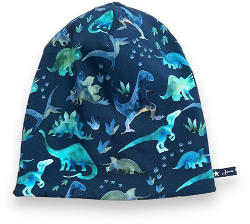 Beaniemütze Dinosaurier Dinos Dino Petrol Grün Blau Jungen Mädchen Jersey 37 39 41 43 45 47 49 51 53 55 Baby Kleinkind Kind Beanie Wendemütze Handmade Juna