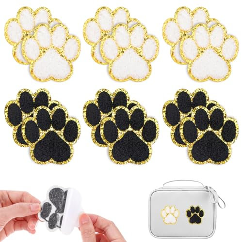 12 Stück Stoff Zum Aufbügeln Selbstklebender Aufnäher Mit Pfotenabdruck Hundepfote Schwarz Weiß Bügelflicken Hundepfoten Pfote Hund Aufnäher Bügelbild Patch Für Kinderkleidung Rucksäcke Weihnachten