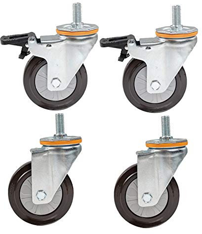 Chariot de transport industriel robuste M14 M16 en caoutchouc silencieux pivotant 400 kg avec frein Idéal pour salle à manger, voiture, meubles mécaniques, facile à installer et à utiliser