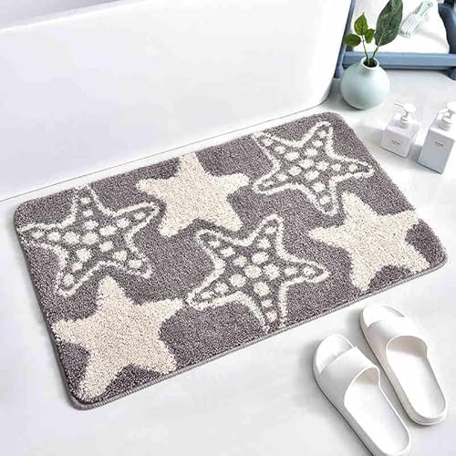 Badematte rutschfest Grauer Stern Badezimmerteppich Groß,Badteppich rutschfest Waschbar,Teppich Badezimmer Dicker Mikrofaser, Duschvorleger Saugfähige,Badvorleger Deko Fussmatte