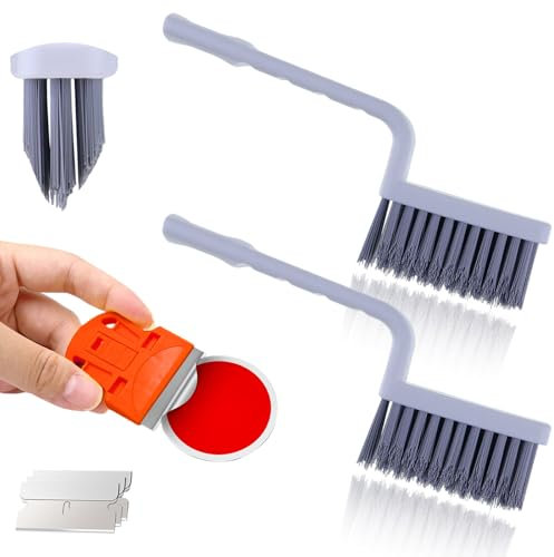 V Shape Grout Cleaner Brush Scraper, Stiff Bristle Grout Cleaning Brushes for Tile Floor, Handheld Grout Scrub Brush Set for Shower, Bathroom, Kitchen, Household, Easy Reach to Narrow Nooks and Cranny