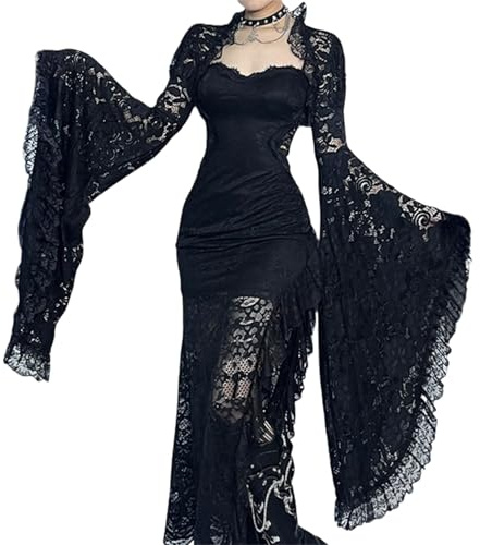 TOMETO STAR Goth Shrug Crop Top for Women Lace Bridal Bolero Vintage Bell Sleeve