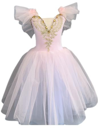 Ballett-Tutu für Mädchen, Prinzessinnenkleid, Blumenstickerei, Gymnastikanzug mit Pailletten, Ballerina-Kostüm, Rüschenärmel, Tanzbekleidung für Den Ballsaal (120 cm)