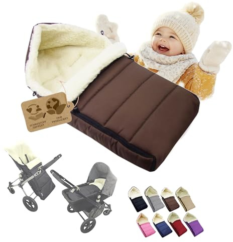 Fotsäck [vinteråkpåse för barnvagn] buggy babystol eller släde, babyåkpåse med lammull, gosig, varm, tvättbar, 90 cm (brun)