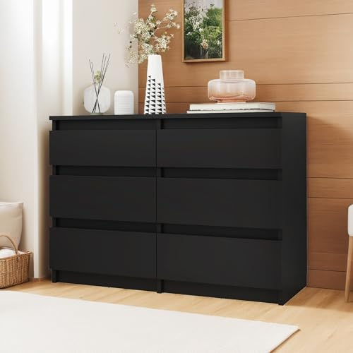 YITAHOME Commode à 6 tiroirs, 100 x 30 x 70 cm, meuble de rangement moderne pour chambre à coucher, MDF durable et panneaux de particules, idéal pour les vêtements et les nécessités quotidiennes, noir