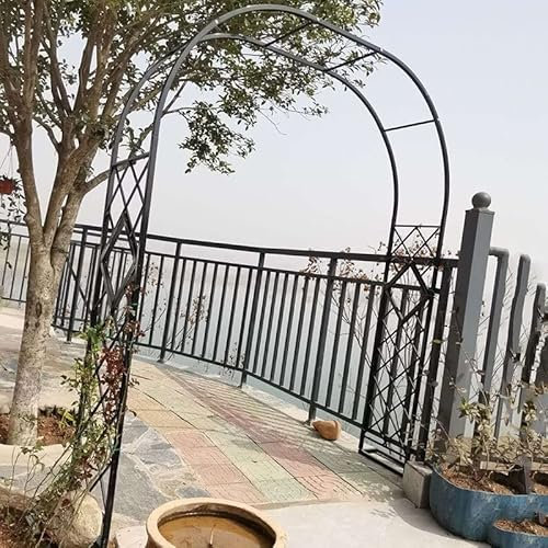 Rustproof Galvanized Metal Garden Arch Trellis Arbor for Outdoor Wedding Decor Climbing Plant Archway with Bases Wrought Iron 220cm Wide Black Color