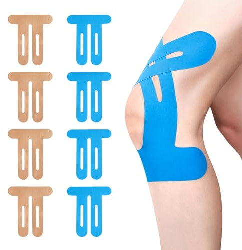 8 PCS Kinesiology Knee Tape, Knee Tape, Knee Tapes for Knee Pain, Elastic Waterproof Pre Cut Sports Tapes for Muscle Discomfort Relief(Skin Color, Blue)