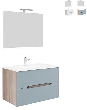 Produce Shop Mobile Bagno sospeso con cassetti lavabo 80cm Specchio Luce LED Iris 80 - Blu