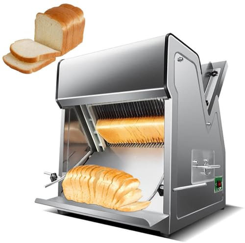 XSDAJSD Cortadora de Pan eléctrica de 370 W + Ajuste de Deflector de Pan de 11 a 39 cm, cortadora de Pan Tostado Comercial (31 rebanadas/12 mm de Grosor), Acero Inoxidable
