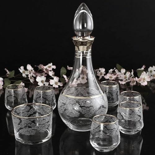 Luxury Handcrafted Glass Zam Zam Water Serving Set | Zemzem SETI | Hajj and Umrah Gift | Eid Housewarming | Islamic Gift for Ramadan | Perfect Eid Present | Islamic Glassware | (Platin Gilded)